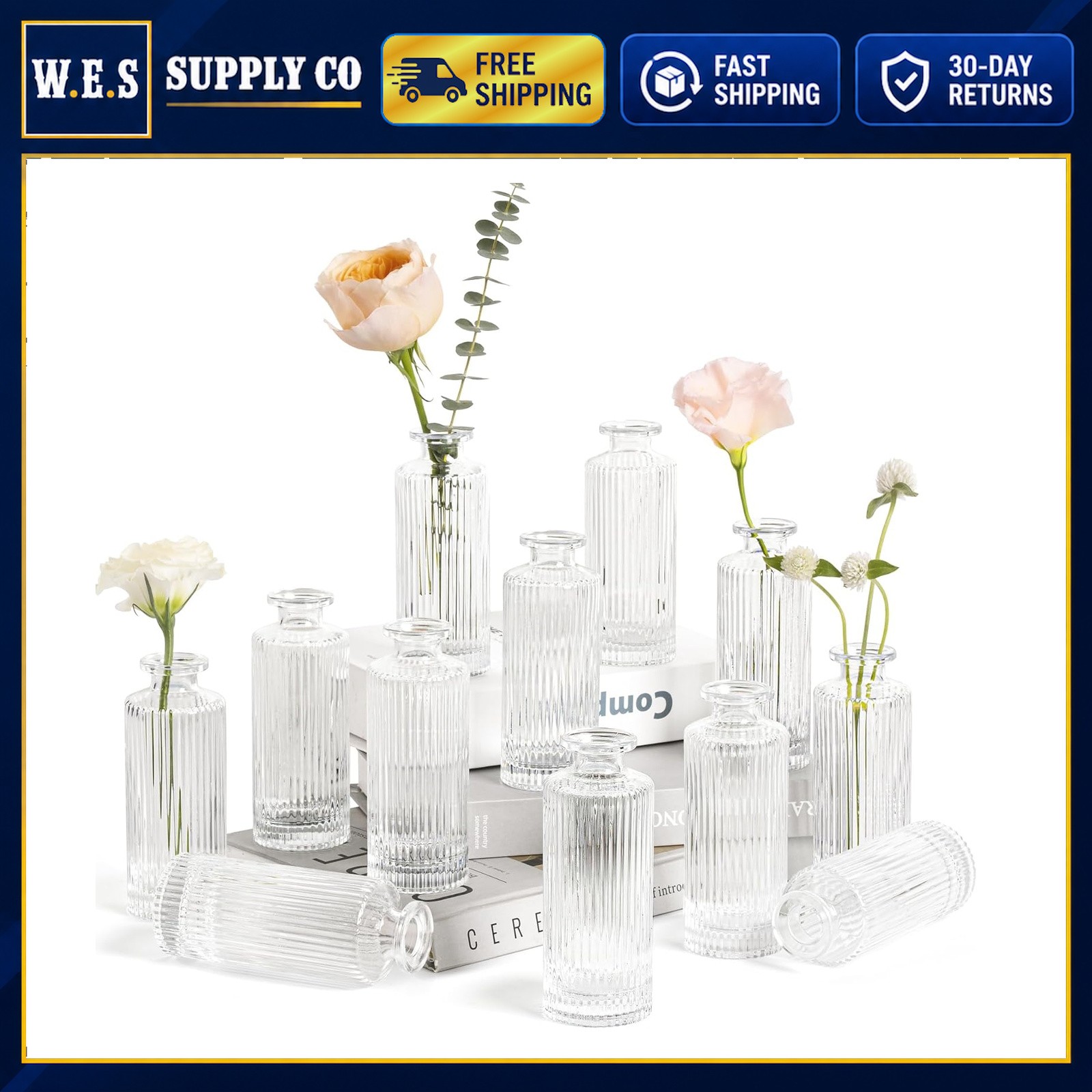 ComSaf Glass Small Bud Vases 12 Pcs 5.2 Inch Clear Flower Vases