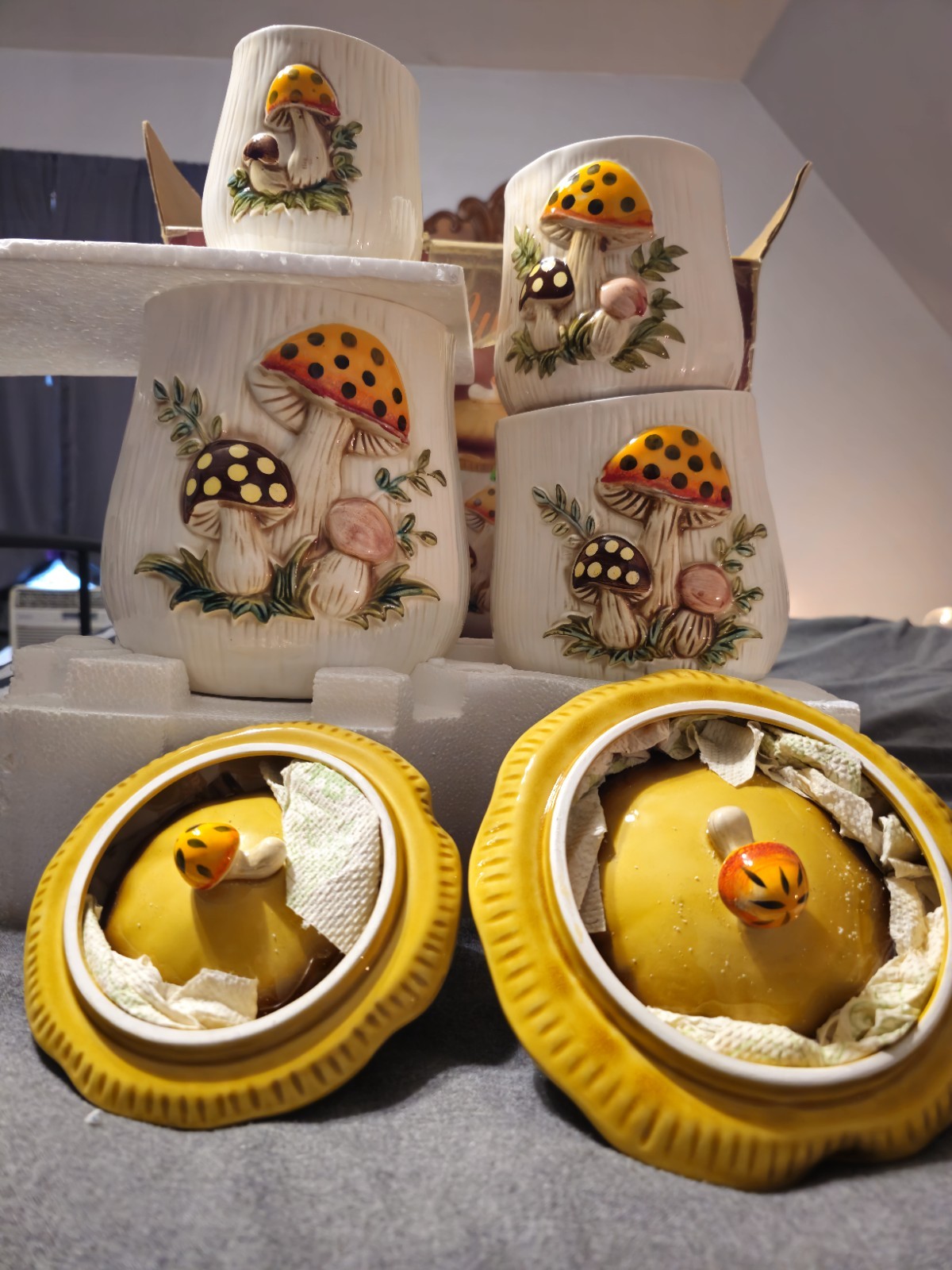 Vintage 1978 Sears Roebuck Merry Mushroom Ceramic Canisters ~ Set of 4 Japan Vintage 1978 Sears Roebuck Merry Mushroom Ceramic Canisters ~ Set of 4 Japan