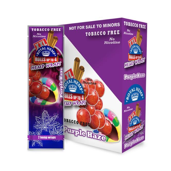 XXL Hemp Rolling Papers Purple Haze Hemparillo (2 Per Pack, 25 Packs Per Box)