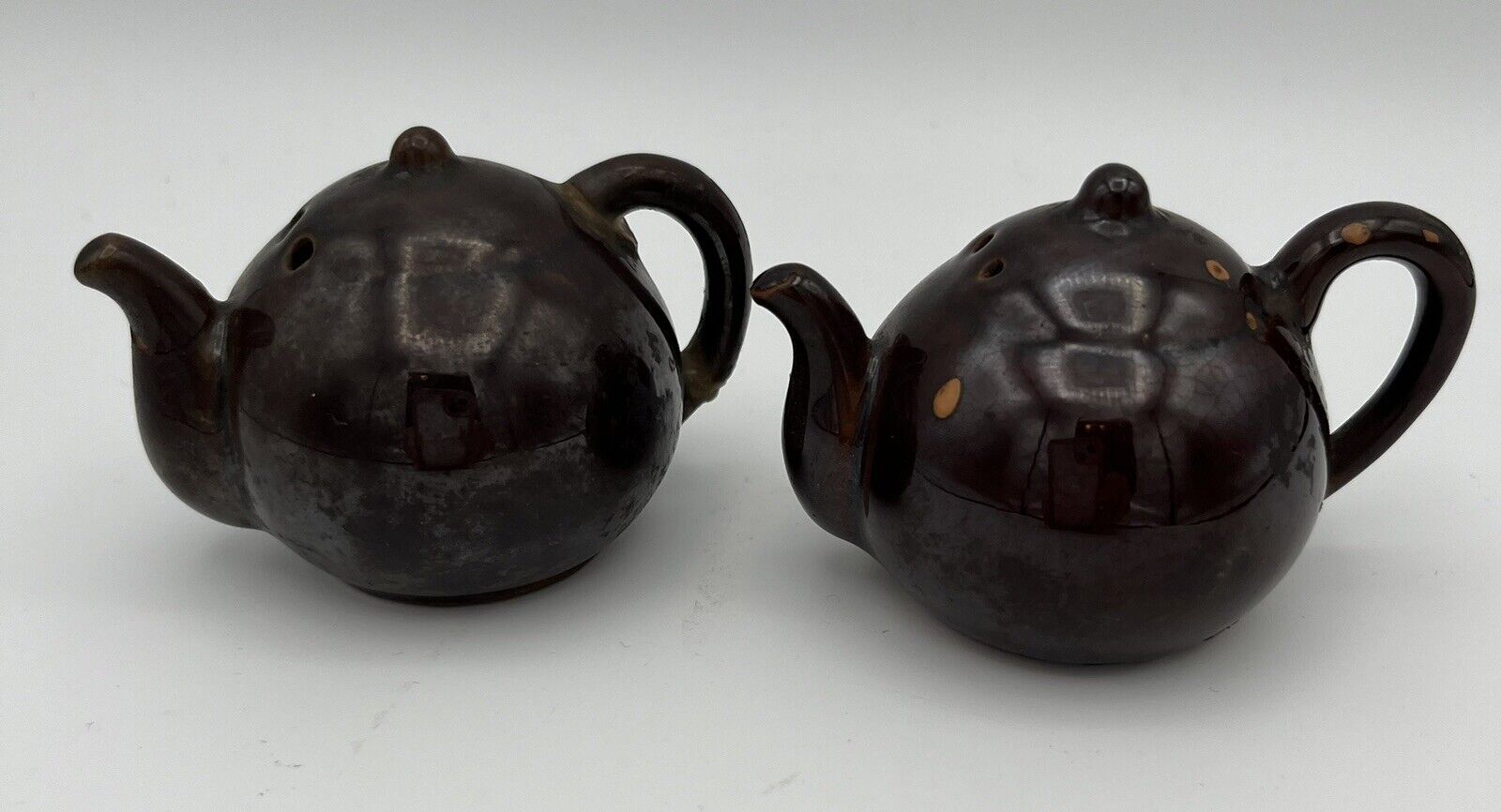Vintage Brown Ceramic Tea Pot Kettle Salt & Pepper Shakers Set Made In JAPAN
