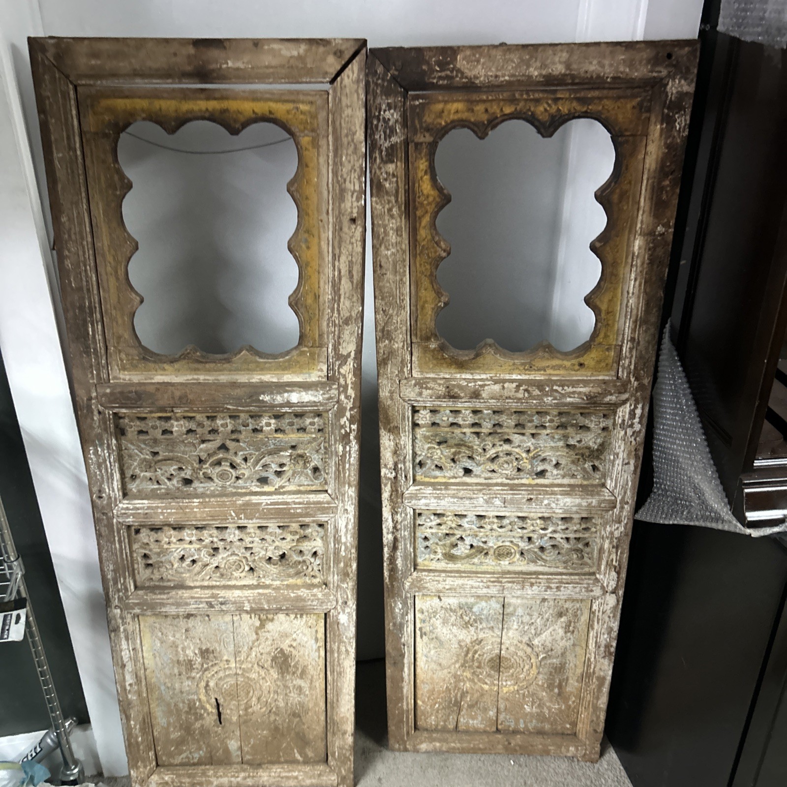 2 Antique Carved Pair Mexican #3-Primitive-Rustic Doors- 18x58 each. 