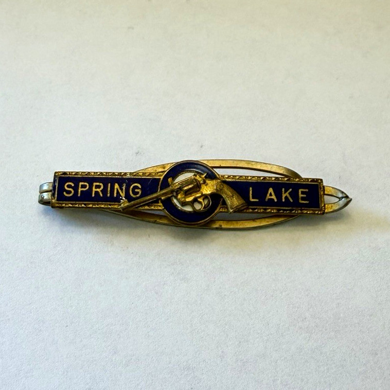 Vintage Spring Lake Enamel Lapel Pin, Gold and Blue