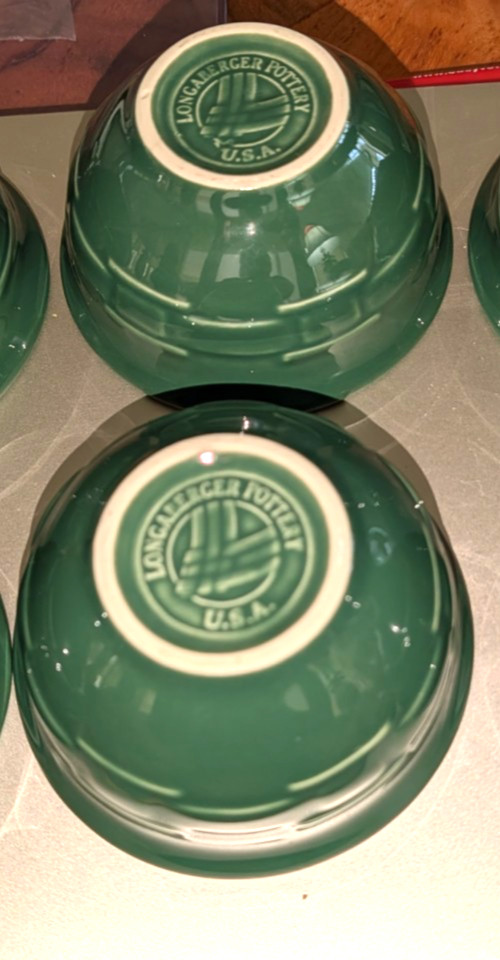 2 Longaberger Pottery Woven Traditions IVY GREEN Small Dessert Bowl USA Set Of 2