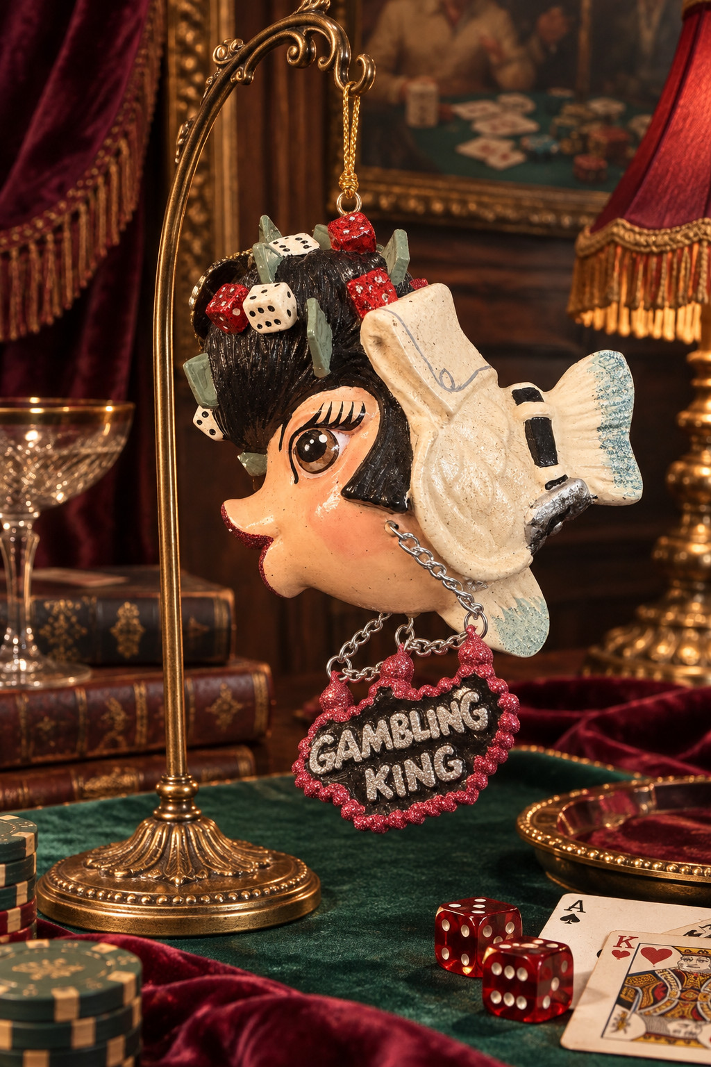 Katherine's Collection Gambling King Elvis Kissing Fish Ornament Vintage 1990s
