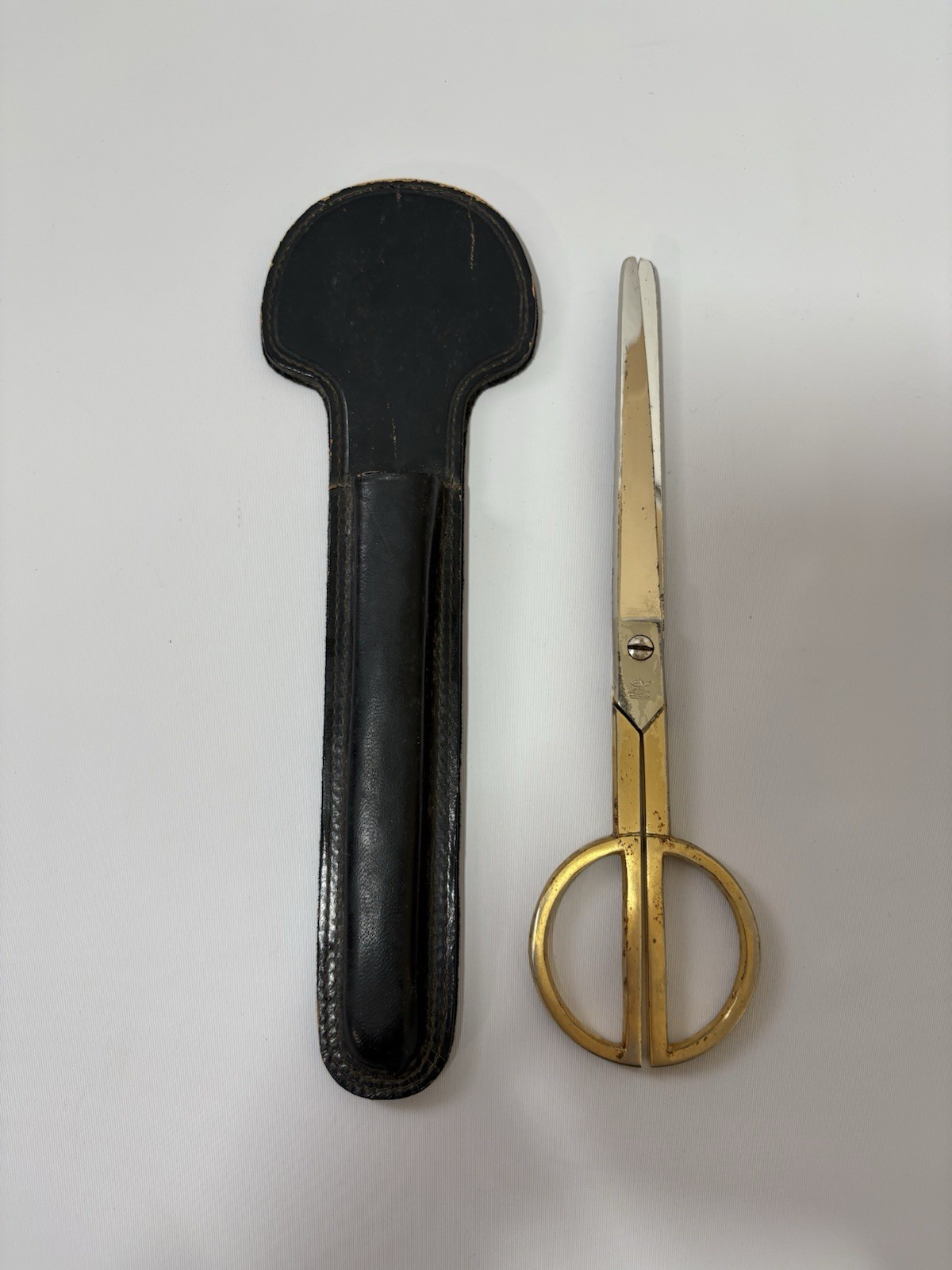 Lerche Scissors Vintage With Leather Sheath Solingen Germany Gold Tone