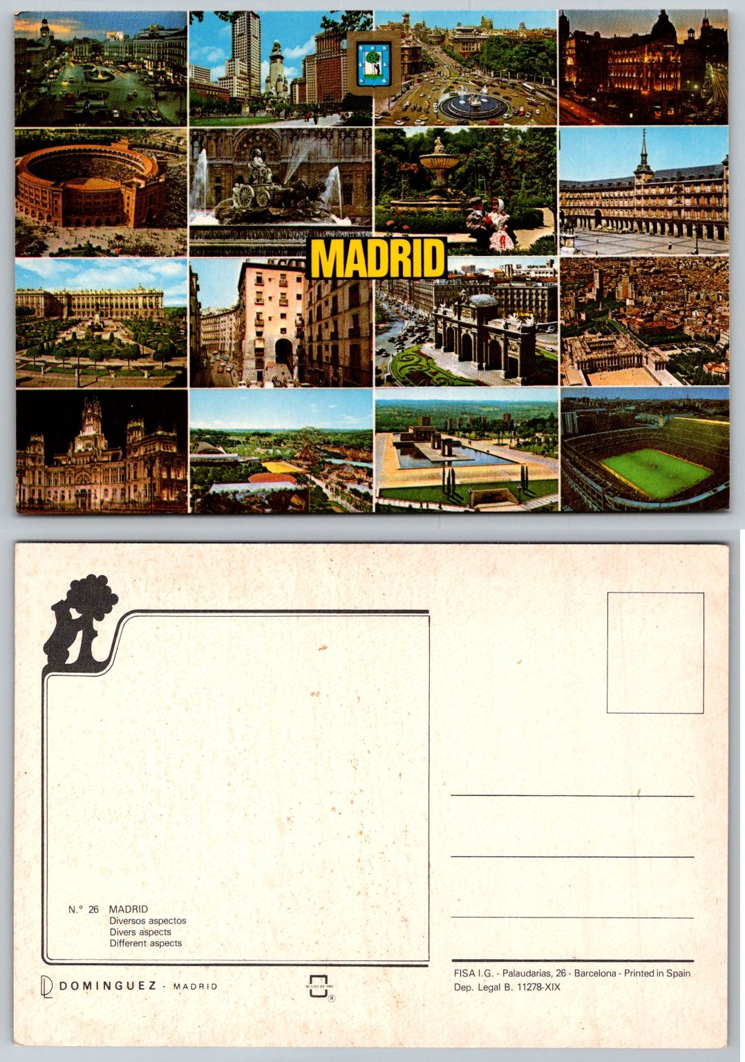 Vintage Madrid Spain Postcard - 16 Views Collage - City Landmarks Plaza Mayor Vintage Madrid Spain Postcard - 16 Views Collage - City Landmarks Plaza Mayor