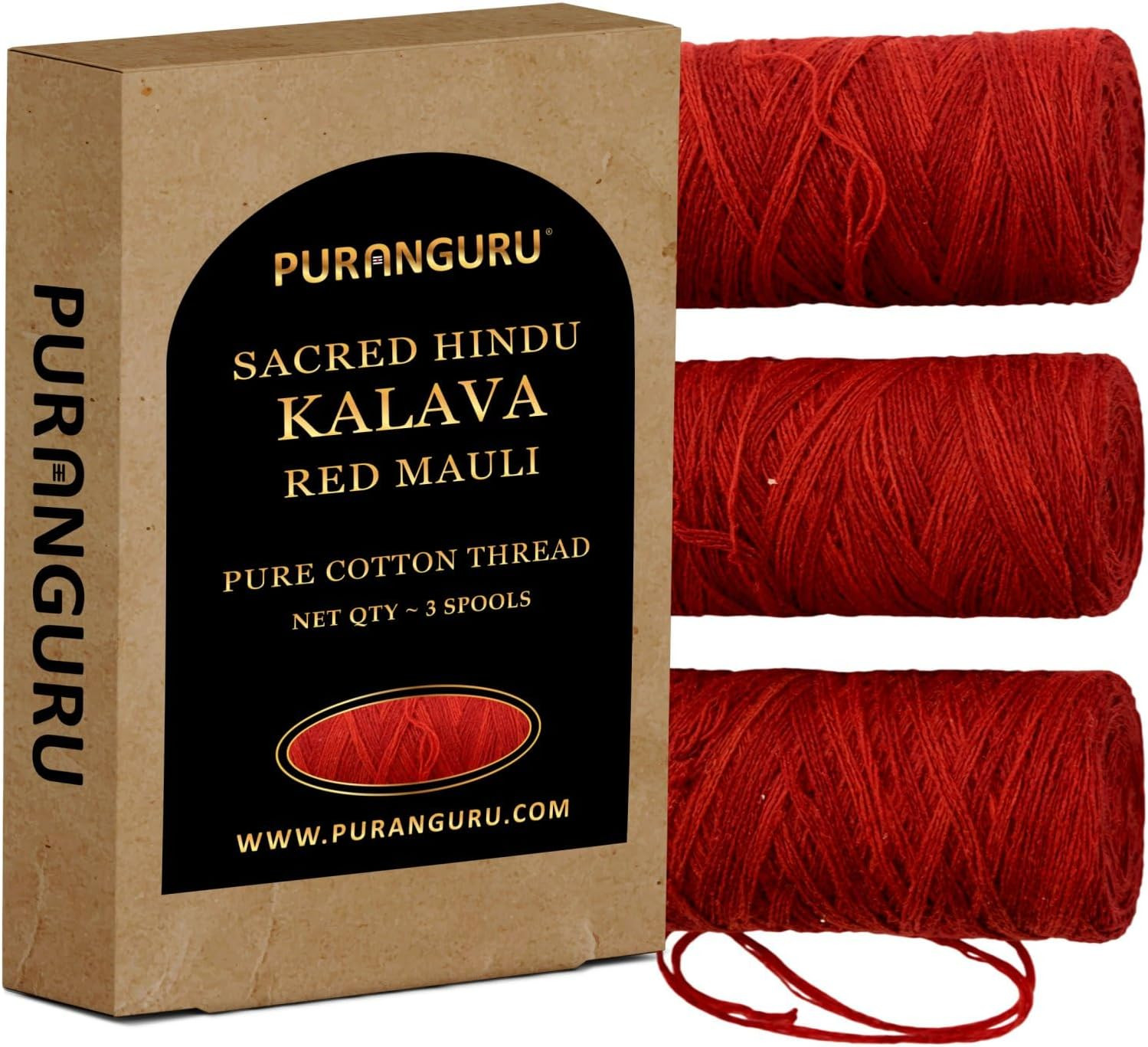 Pure Cotton Red Kalava Moli Thread | 3 Spools X 50 Mtr | Lal Dhaga Kalawa