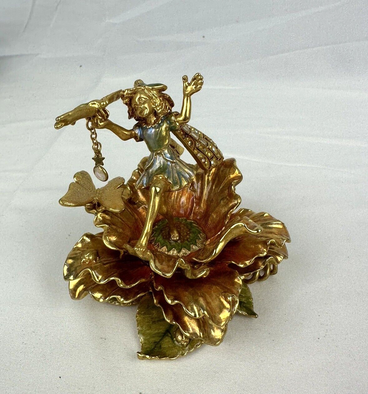 Kirks Folly Dance W/ Fairies Enamel Jeweled Trinket Box Butterfly Dragonfly B12