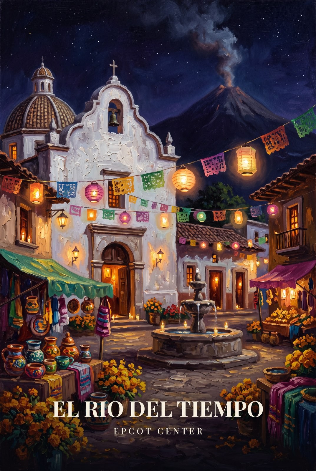 El Rio Del Tiempo Village Plaza Scene Epcot Attraction Ride Disney Poster Print