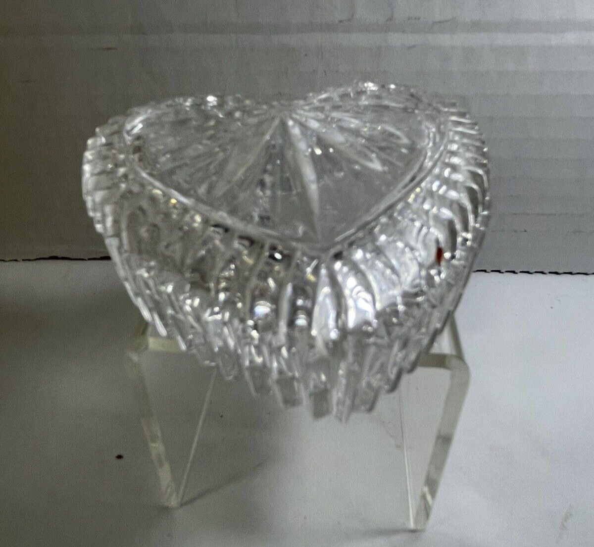 Heart Shaped Cut Glass Trinket Dish Lid Starburst Ribbed Vintage Heart Shaped Cut Glass Trinket Dish Lid Starburst Ribbed Vintage