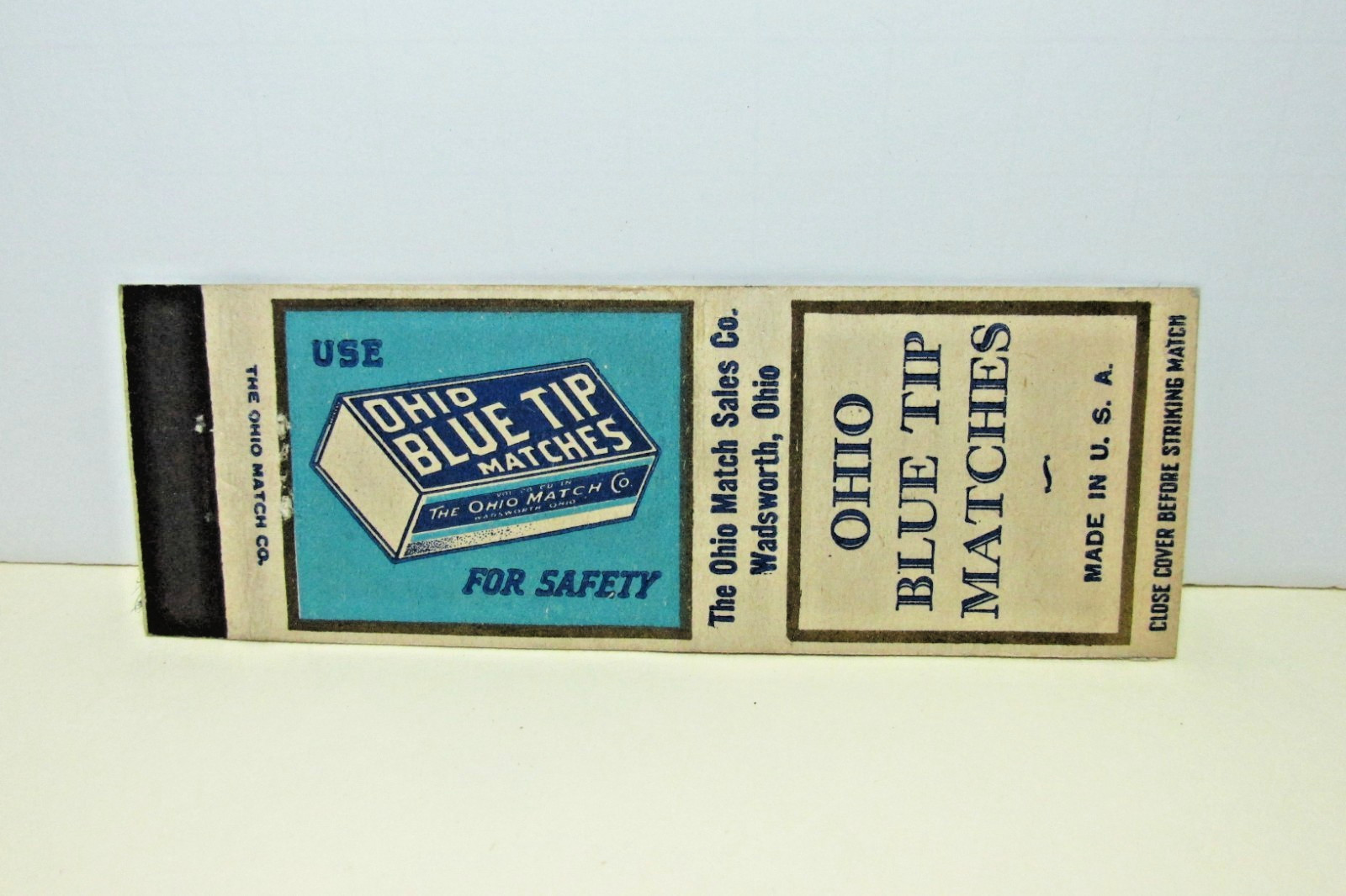 Ohio Blue Tip Matches Vintage Advertising Matchbook Cover Made In USA