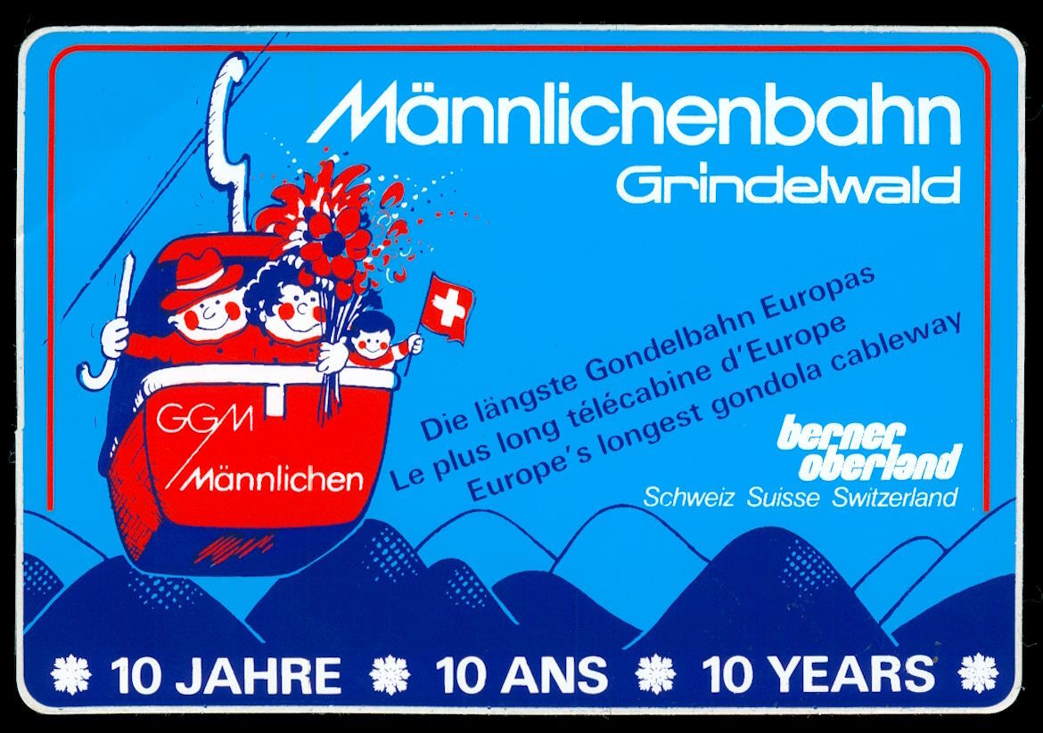 Souvenir Sticker - Male Railway Grindelwald GGM Switzerland 10x7cm Vintage 80s