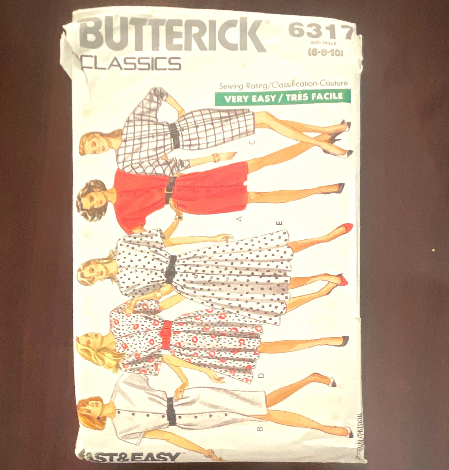 Butterick Classics 6317 Vintage Original Women’s Misses’ Dress Pattern Sz 6-10