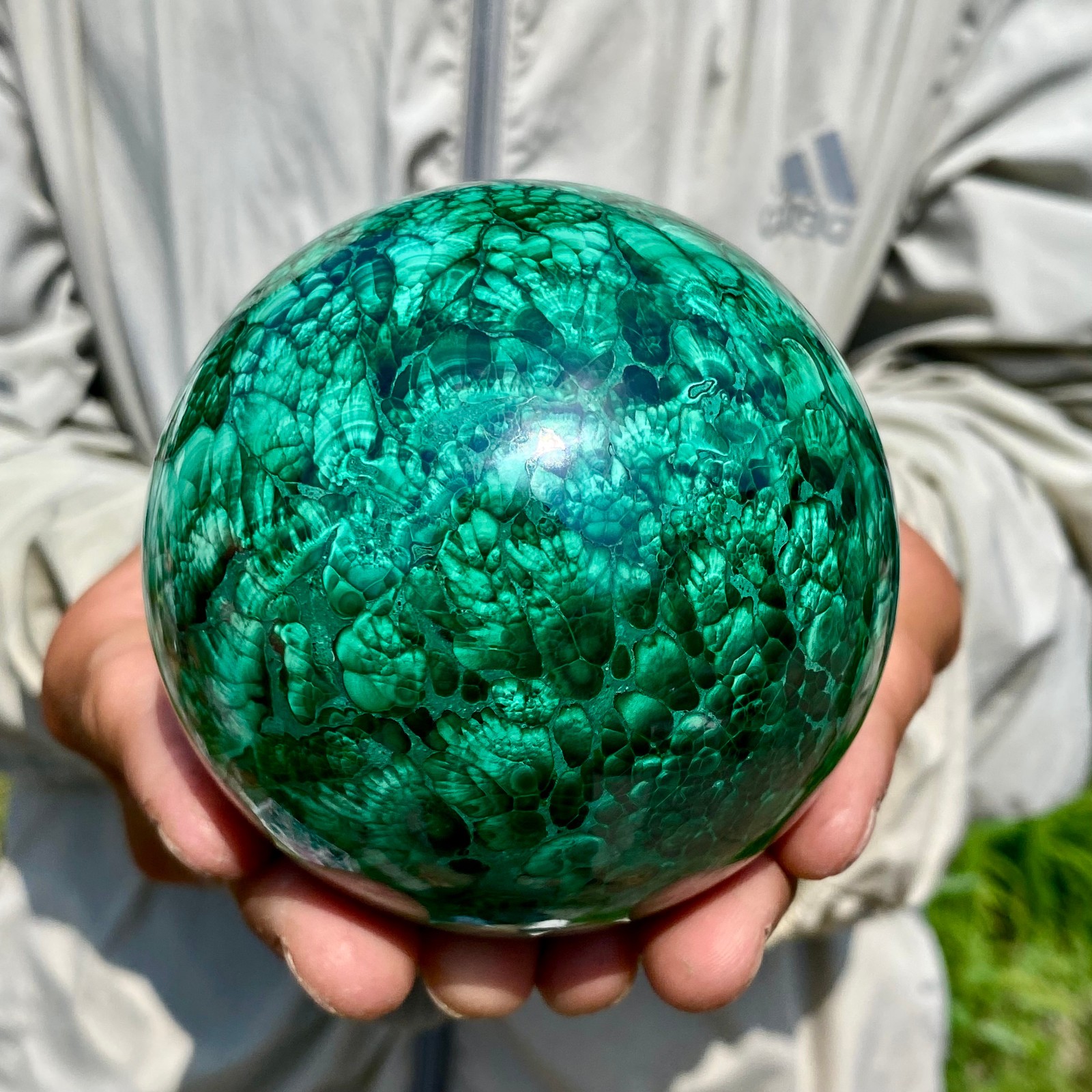 2.35LB Rare Natural Malachite quartz hand Carved sphere Crystal Healing Gem ball