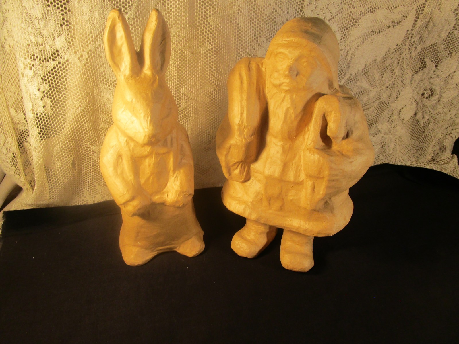 VTG. 2 PAPER MACHE' FIGURES RABBIT & SANTA 12 VTG. 2 PAPER MACHE' FIGURES RABBIT & SANTA 12