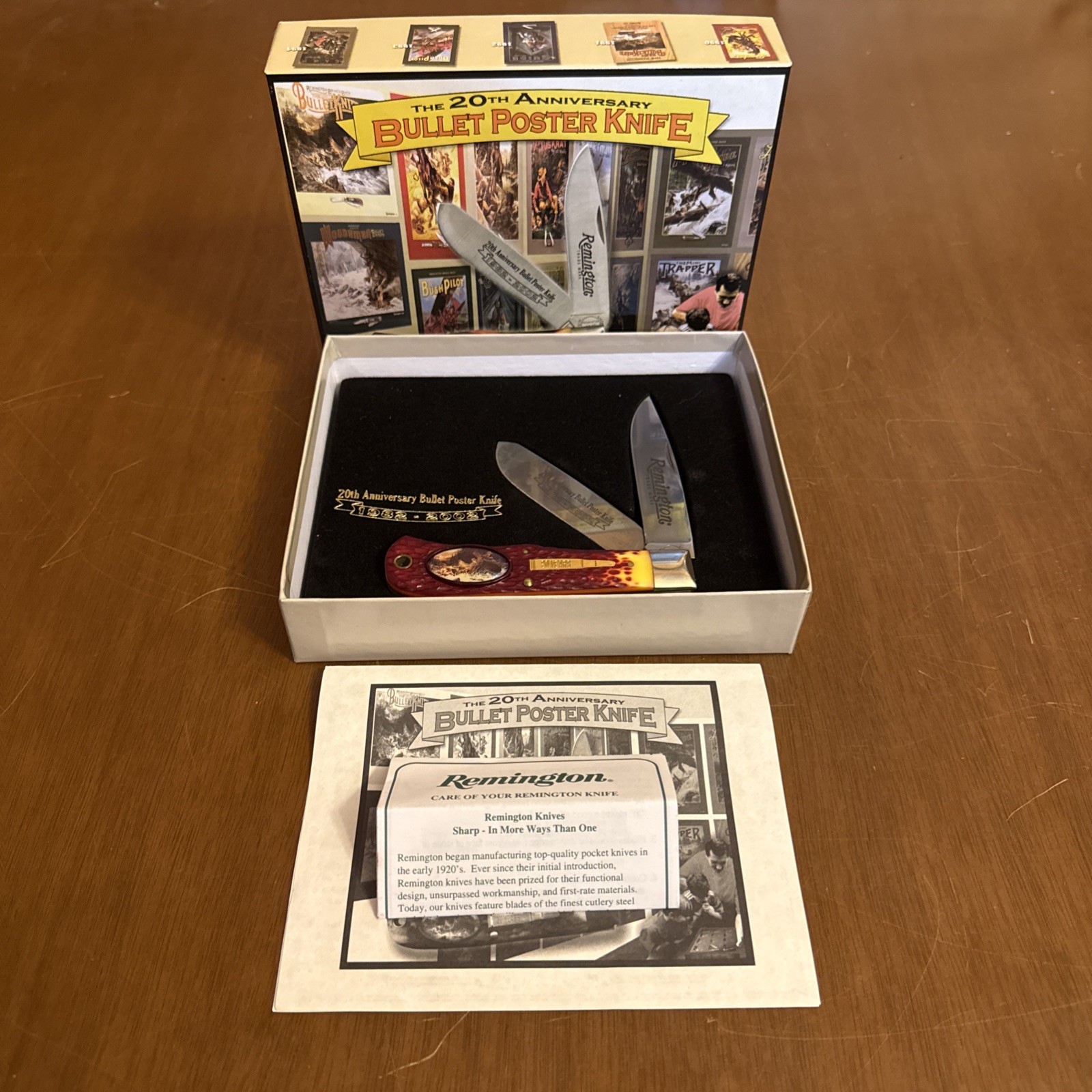 Remington 20th Anniversary Bullet Poster Trapper Knife R1128 W/ Box And Papers