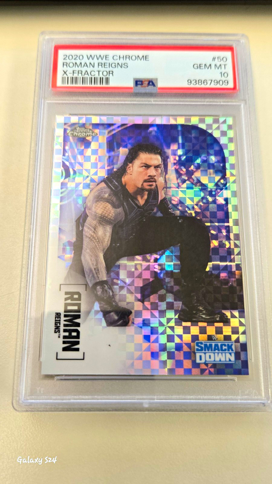 Topps 2020 WWE Chrome Roman Reigns X-Fractor #50 PSA 10 Trading Card