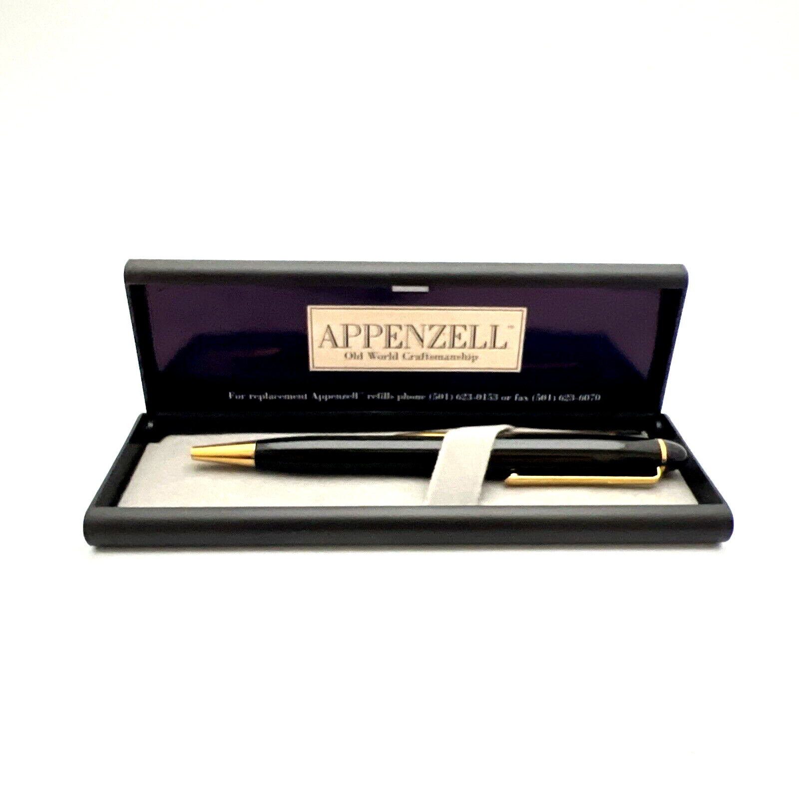 Vintage Appenzell Black With Gold Ball Point Pen and Case