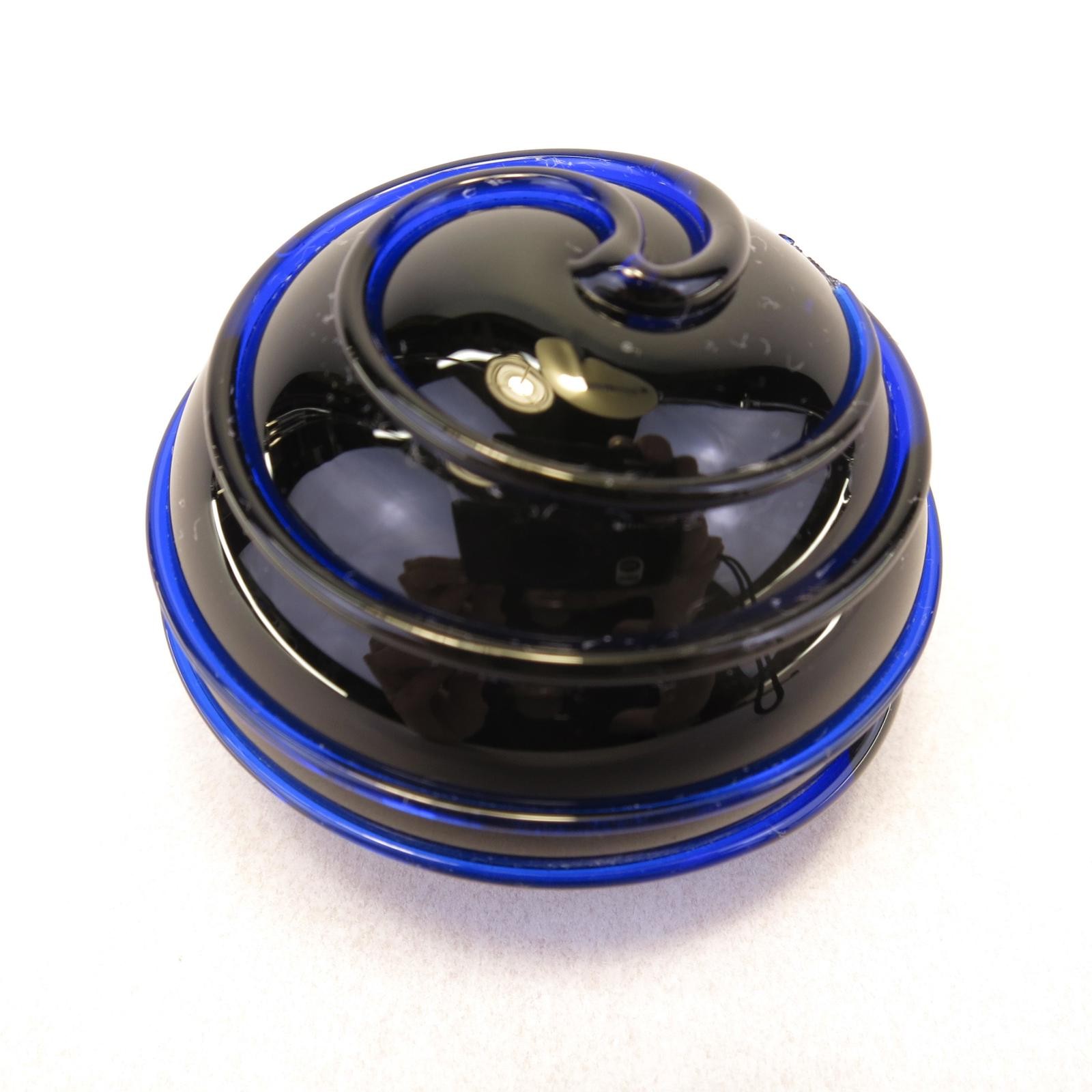 Distinctive Dark Cobalt Blue Stamped Swirl Art Glass Round Paperweight