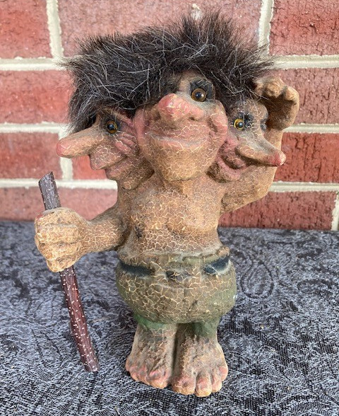 Vintage NyForm Norwegian Troll #150 Three Headed Figurine Handmade Norway 7 1/2