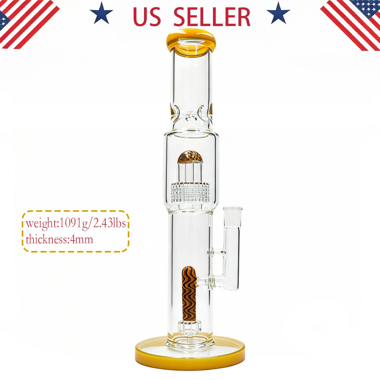 Heavy Duty 16inch Glass Bong and Water Pipes Smoking Tobacco Perc Bong 14mm bowl