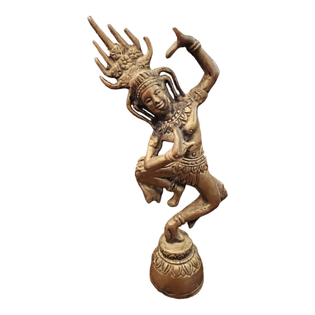 Cambodian brass Khmer Dancing Apsaras Bell Statue figurine vintage antique
