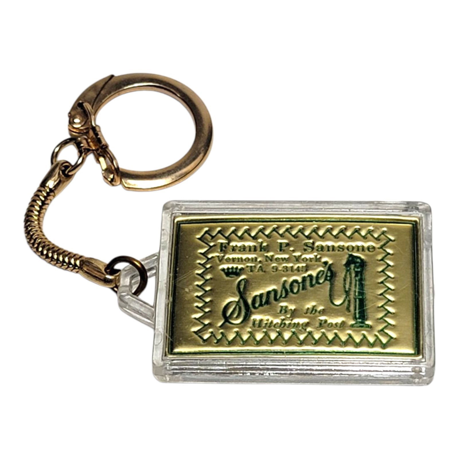 Vintage Sansone's By The Hitching Post Clothing Store Keychain Key Fob Vernon NY