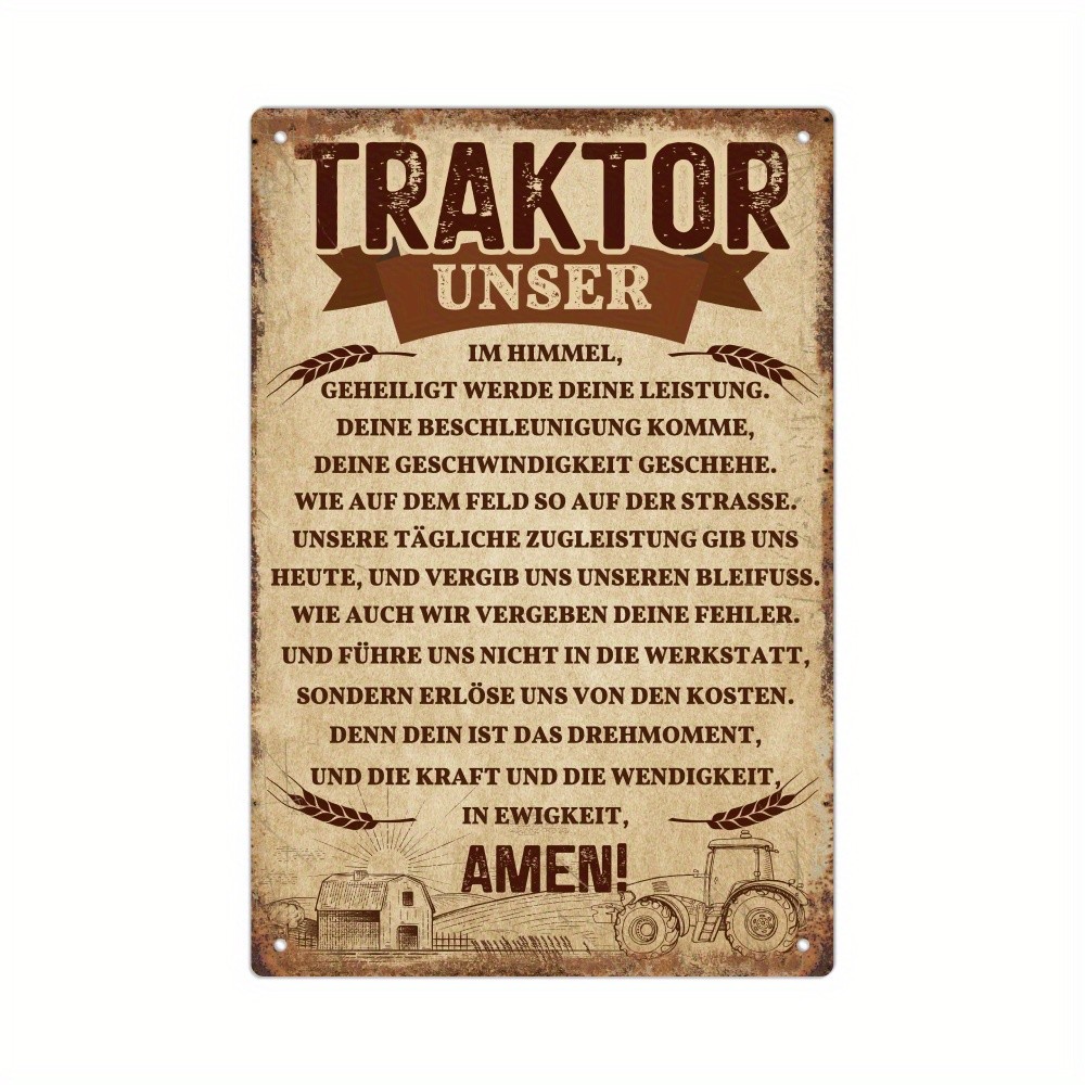 Vintage German Traktor Unser Tin Metal Signs Home Décor Wall Art 8x12 