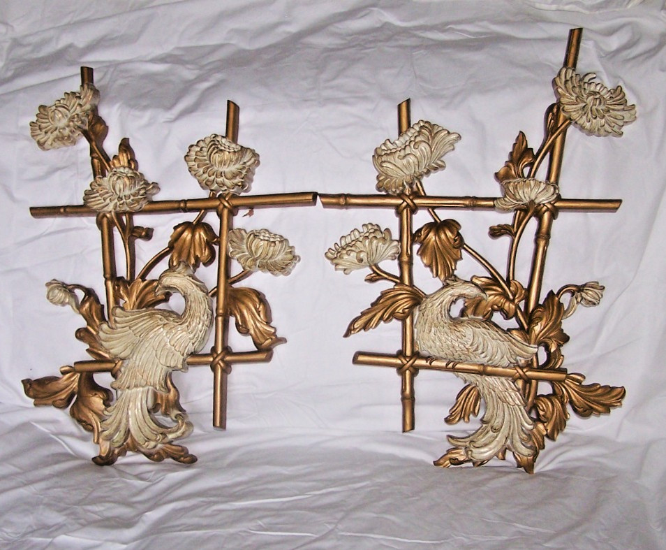 Hollywood Regency 1982 Bamboo Pecock & Flowers Wall Hangings SYRCO USA 23