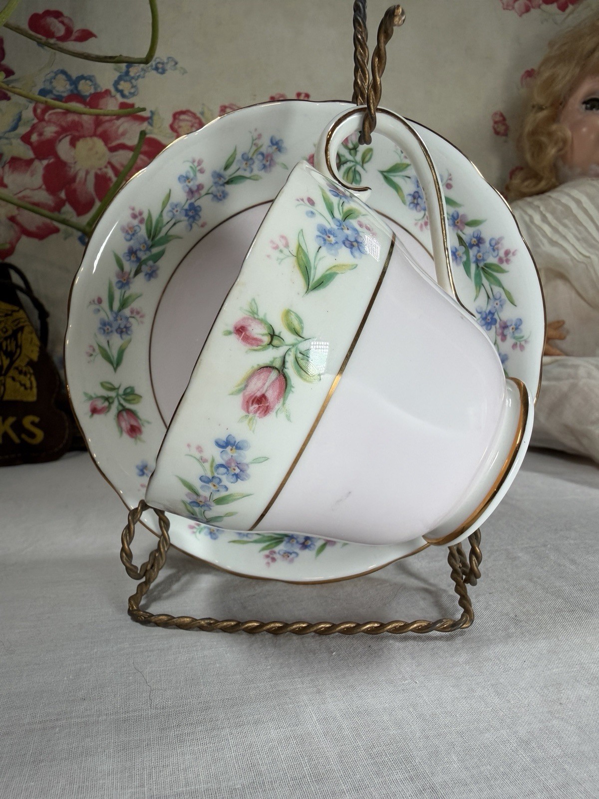Vintage Adderley England Bone China Teacup & Saucer Pink Roses Floral Vintage Adderley England Bone China Teacup & Saucer Pink Roses Floral