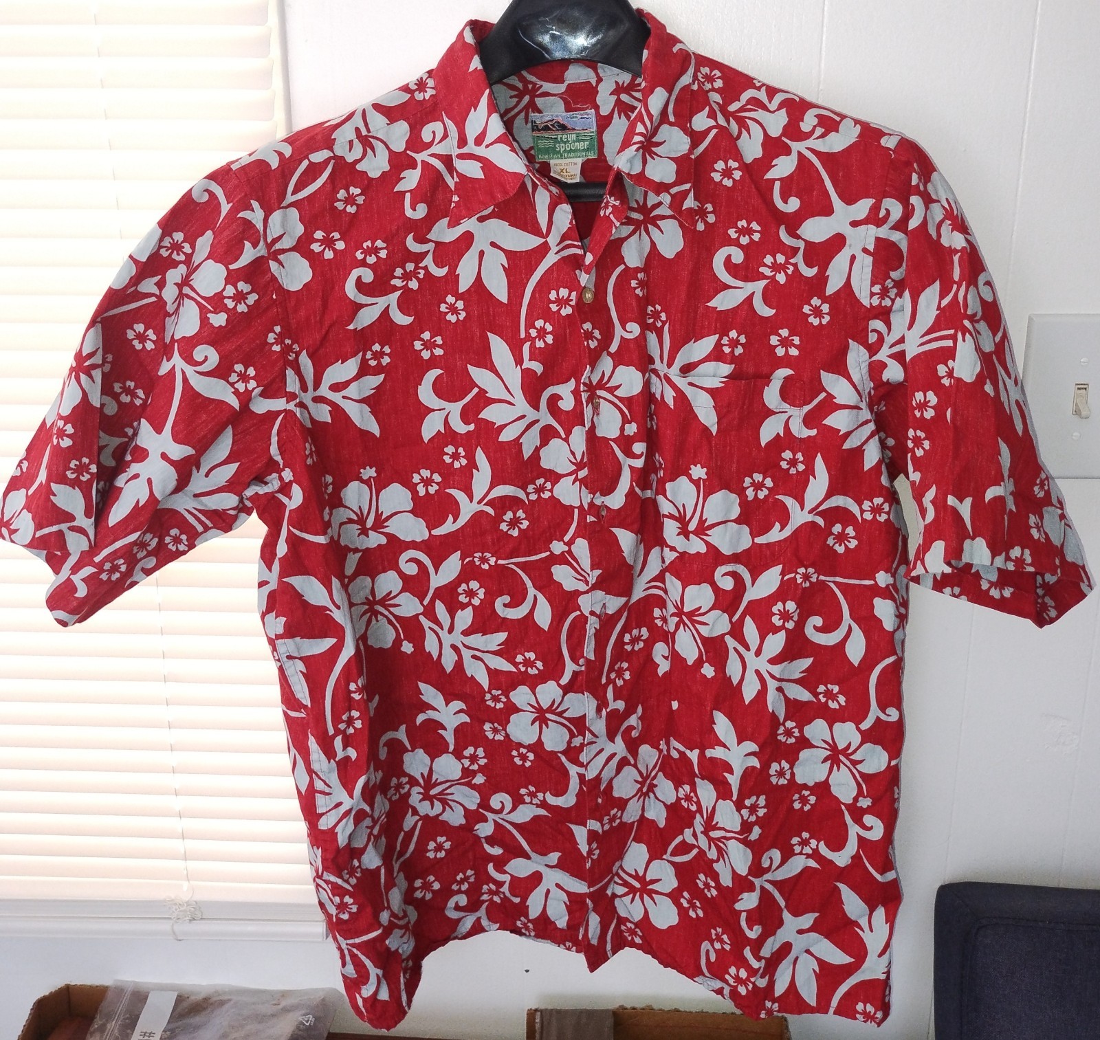 Vintage REYN SPOONER RED BABY BLUE FLOWERS Button up HAWAIIAN SHIRT MEN Size XL