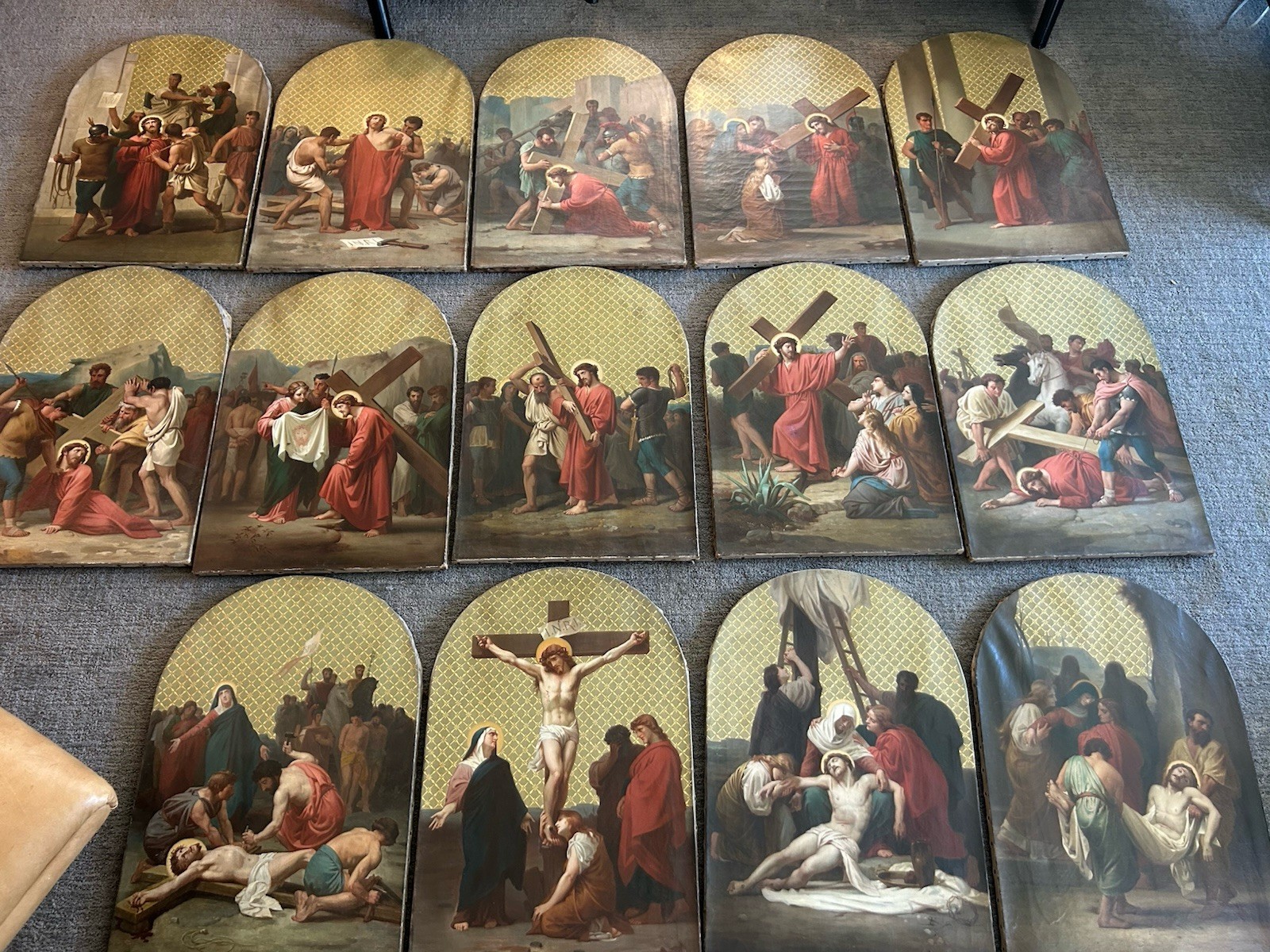 Antique 17Th C. Station Of The Cross Oil Paintings On Canvas Masterpieces RARE