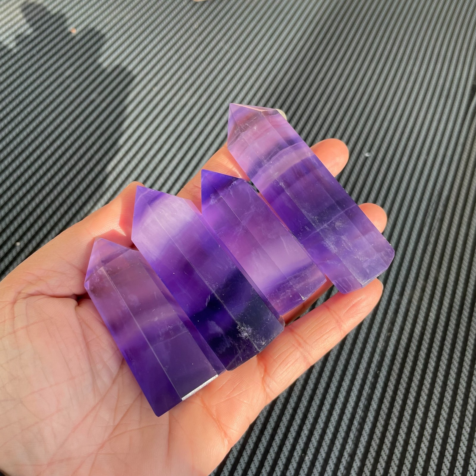 4pcs Natural purple fluorite quartz obelisk crystal wand point healing random