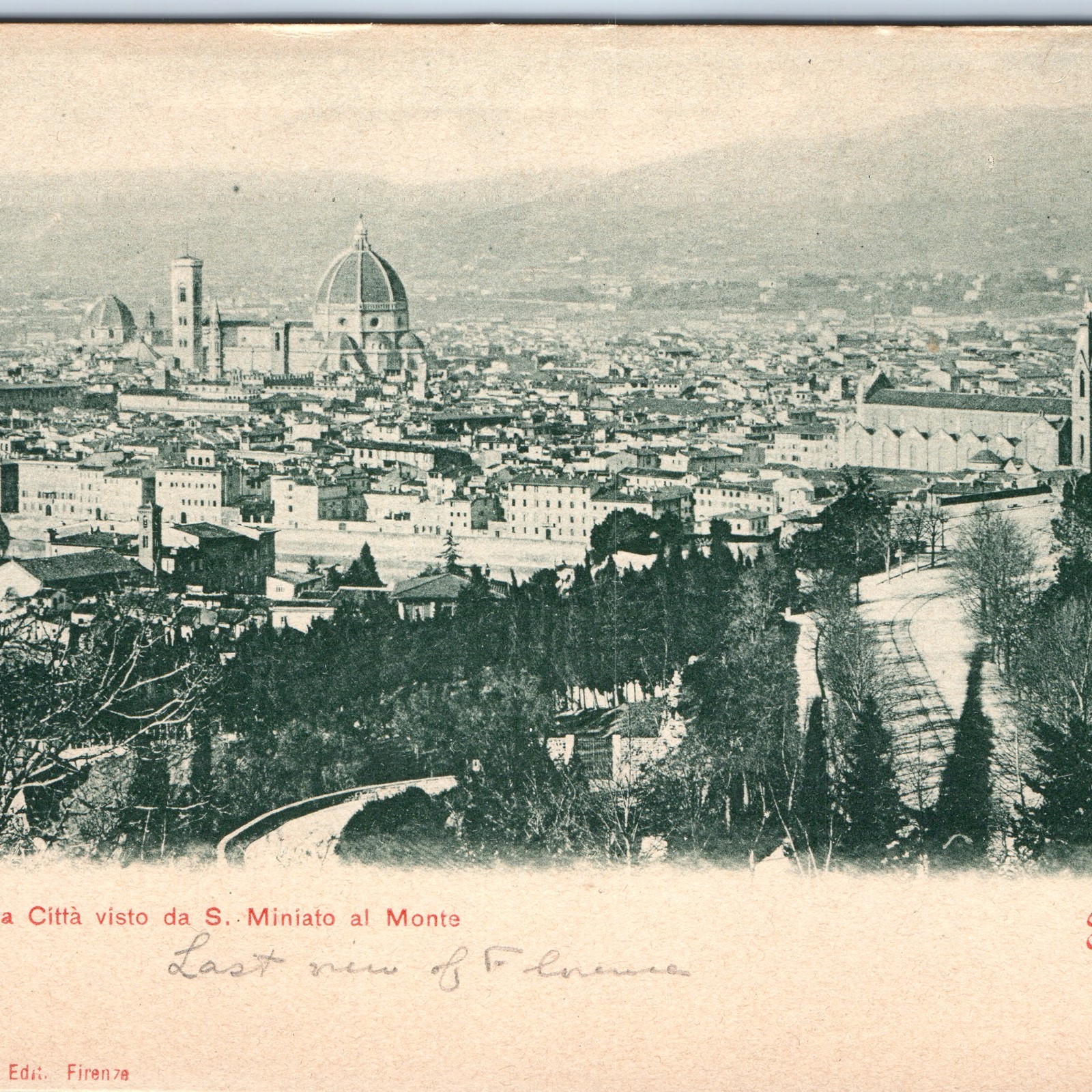 c1900 Florence Italy Panorama Postcard Duomo Palazzo Vecchio S. Miniato Pineider c1900 Florence Italy Panorama Postcard Duomo Palazzo Vecchio S. Miniato Pineider
