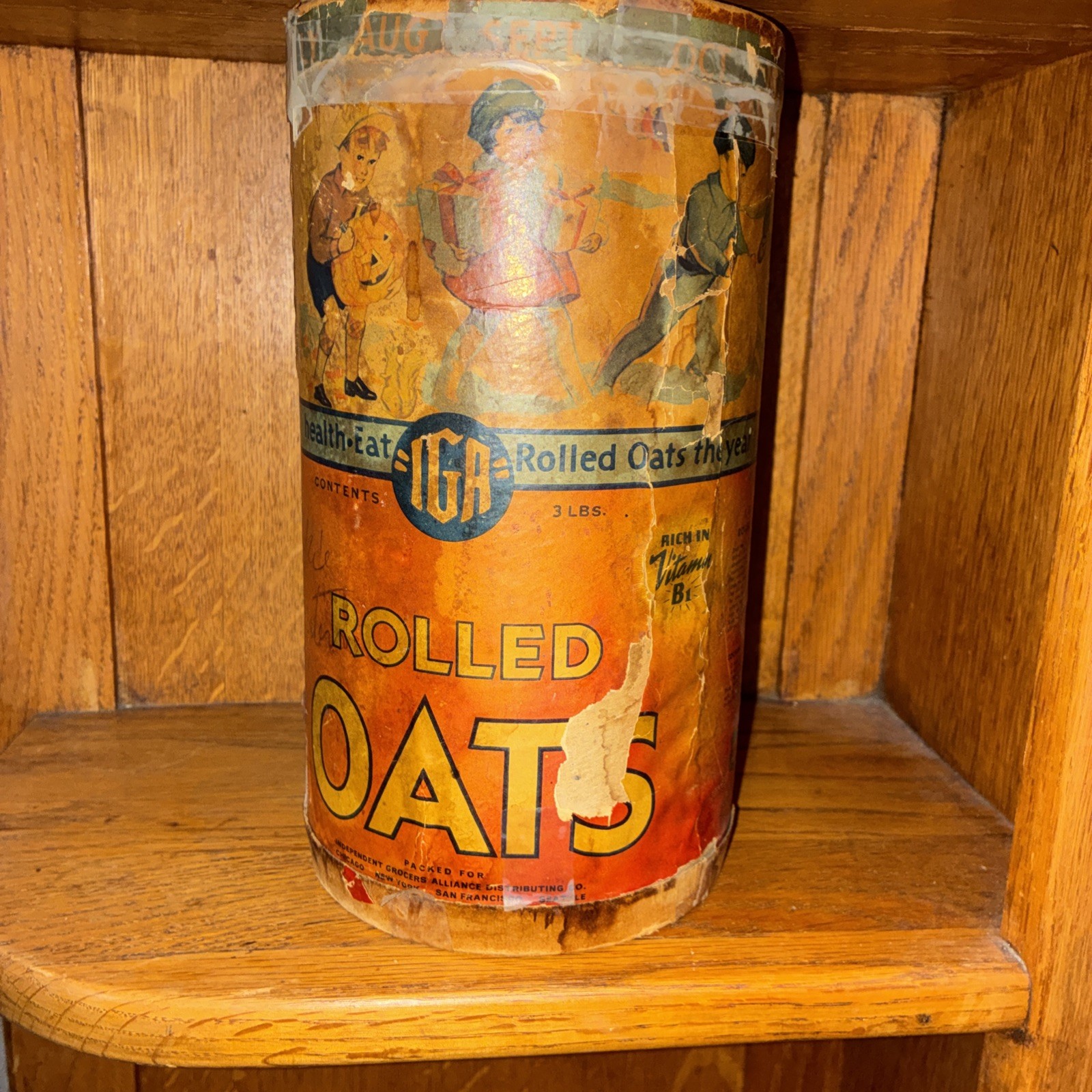 Vintage 1930s IGA Rolled Oats Cardboard Canister – Rare Antique Advertising READ