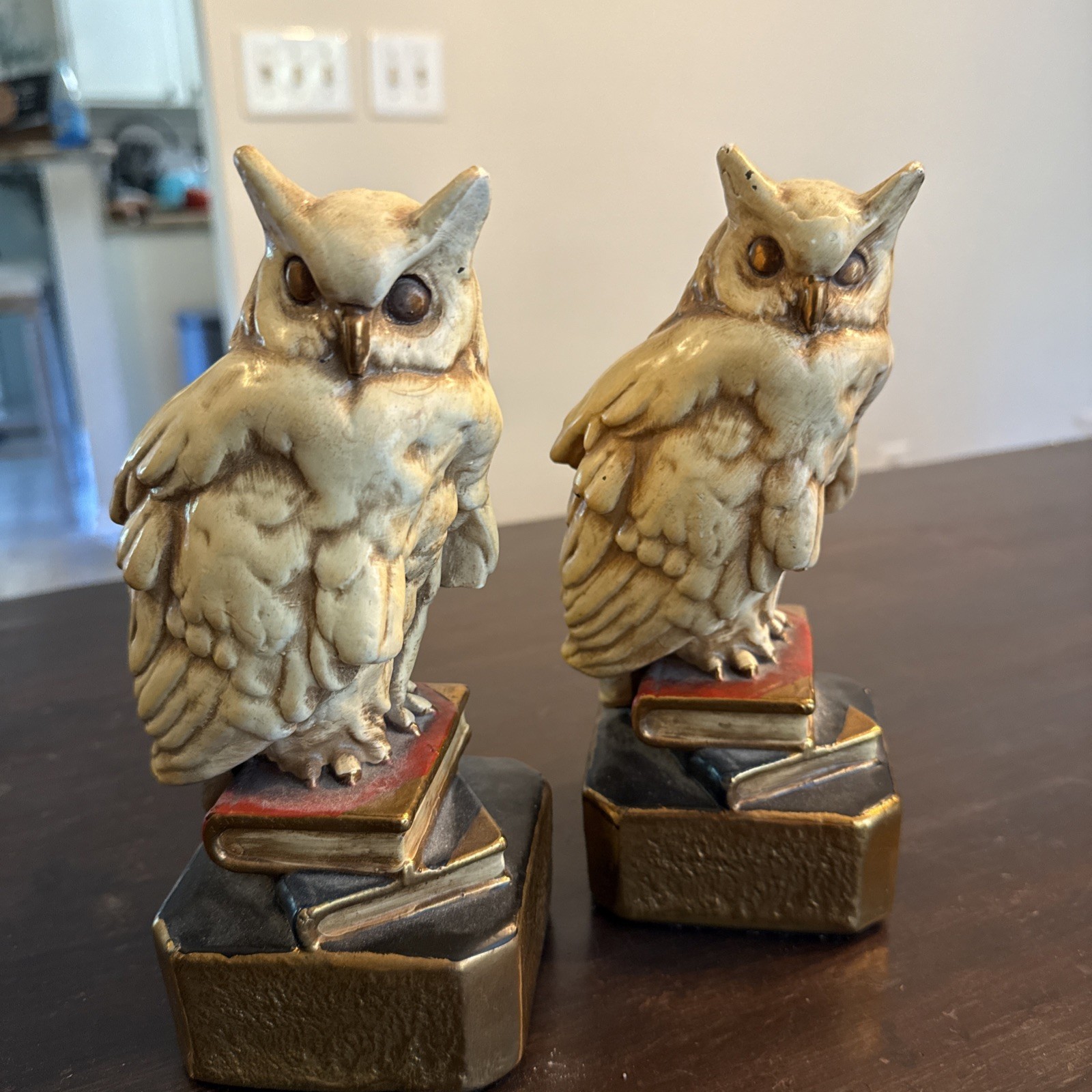 ANTIQUE MARION BRONZE CLAD MFG. CO. WILD OWL STATUE SCULPTURE BOOKENDS