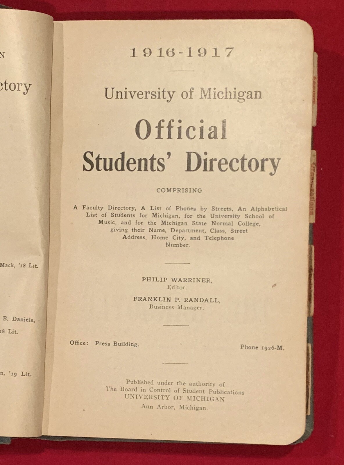 Antique 1916 - 1917 University of Michigan Student Directory + Michigan State 