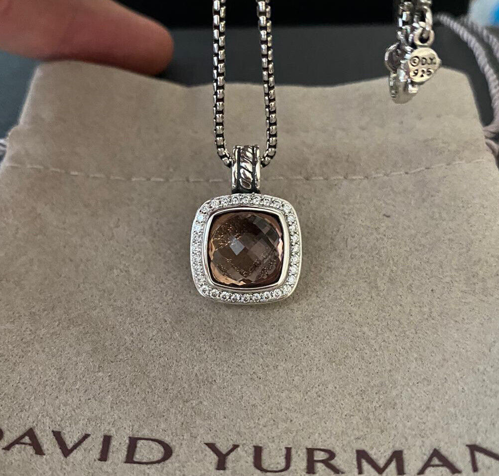 DAVID YURMAN Albion Sterling Silver 11mm Morganite Pave Diamond  Necklace 18inch