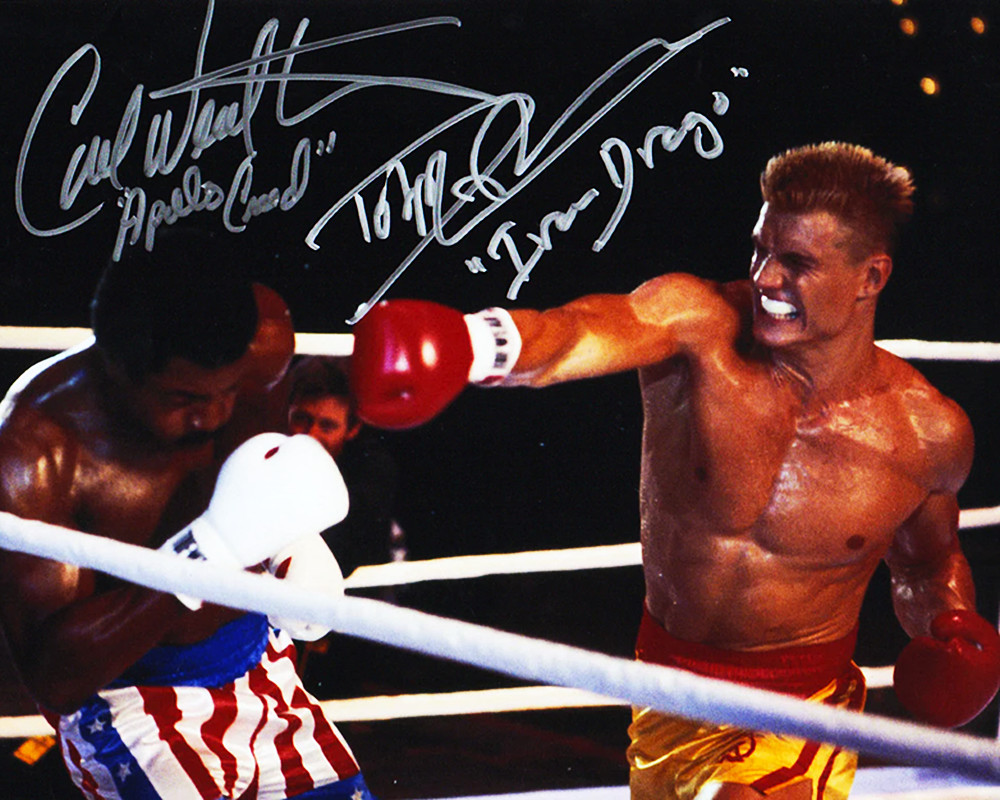 CARL WEATHERS & DOLPH LUNDGREN SIGNED REPRINT AUTOGRAPHS 8\