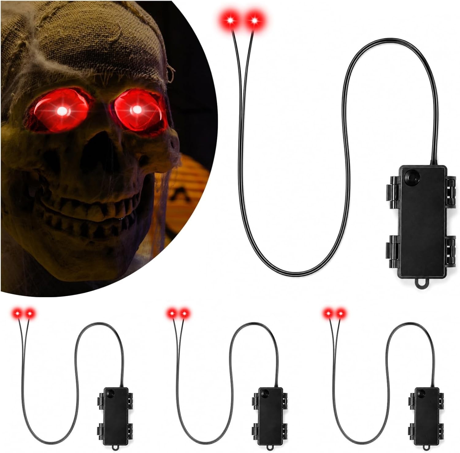 Red Led Glowing Eyes with Timer & Waterproof, 4 Pcs Light Up Skeleton Eyes, Horr