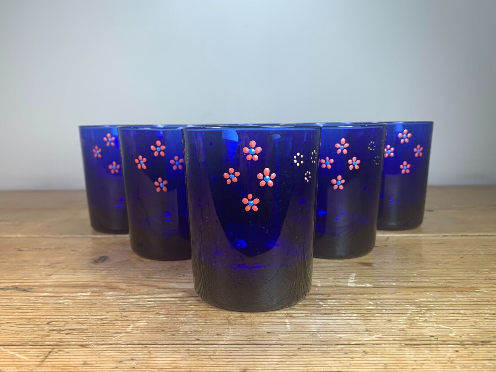 Set of 6 Cobalt Blue Glass Tumblers / Drinking Glasses