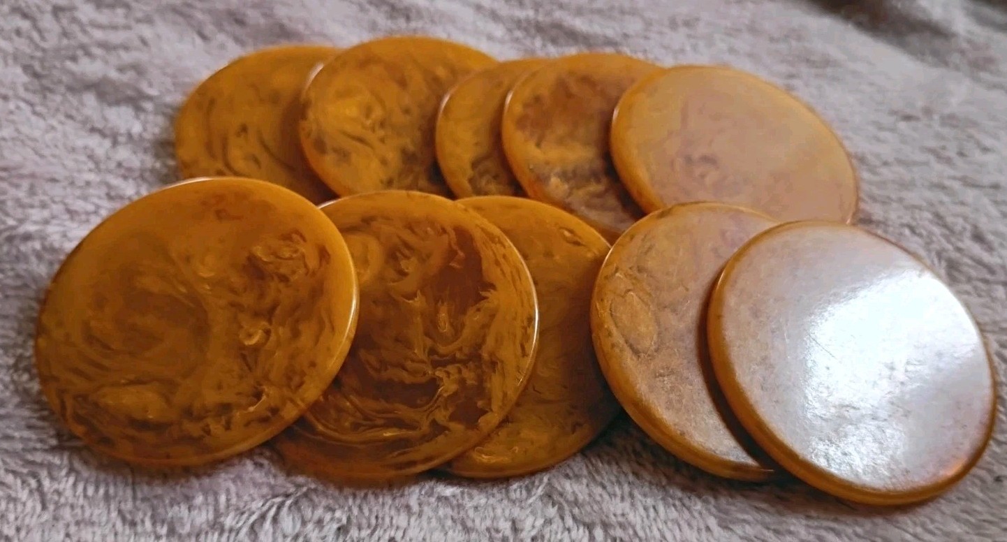 Vintage lot of 10 Art Deco Bakelite Butterscotch Swirl Poker Chips Art Crafts