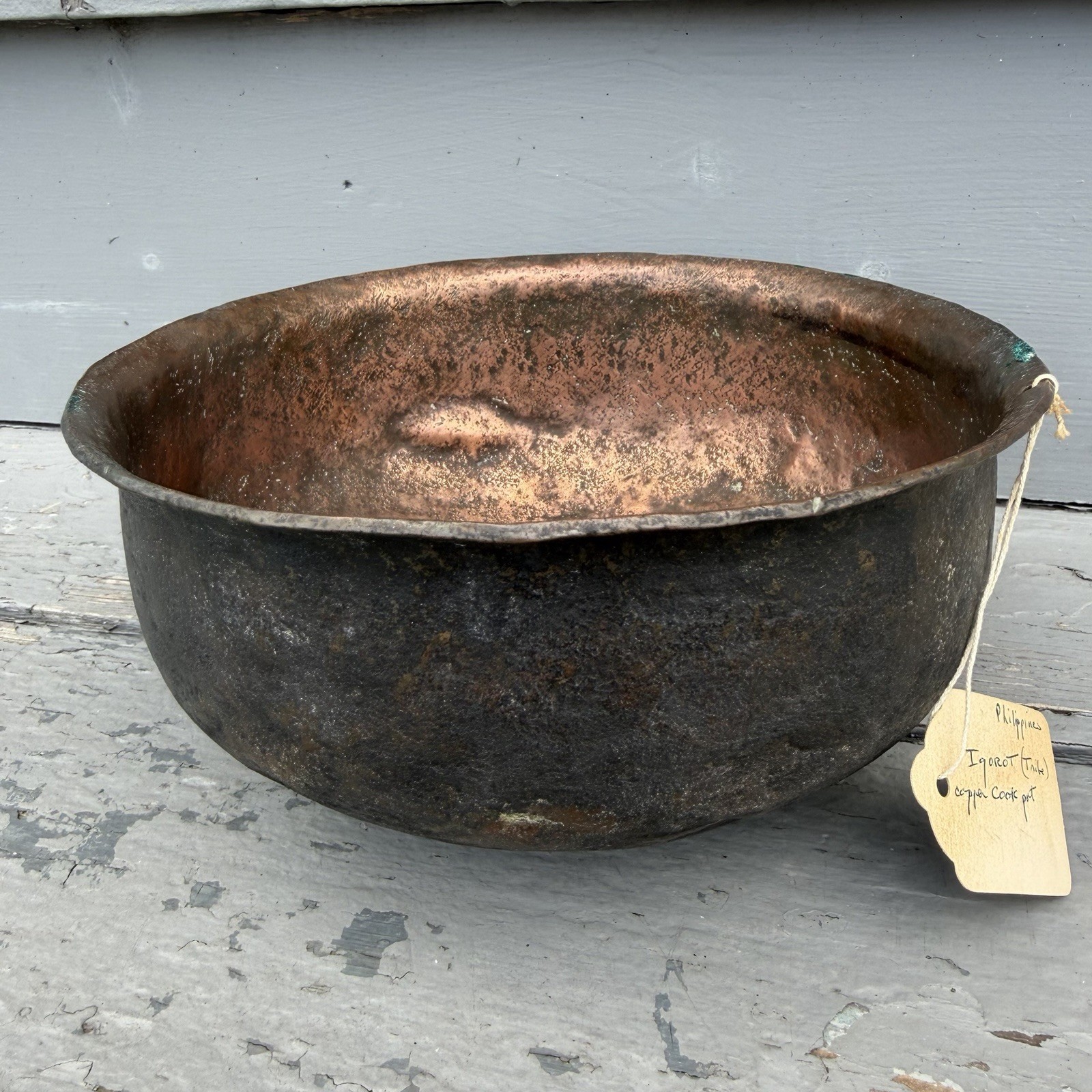Antique Igorot Tribe Hand Hammered Copper Cook Pot Philippines Tribal Art Bowl Antique Igorot Tribe Hand Hammered Copper Cook Pot Philippines Tribal Art Bowl