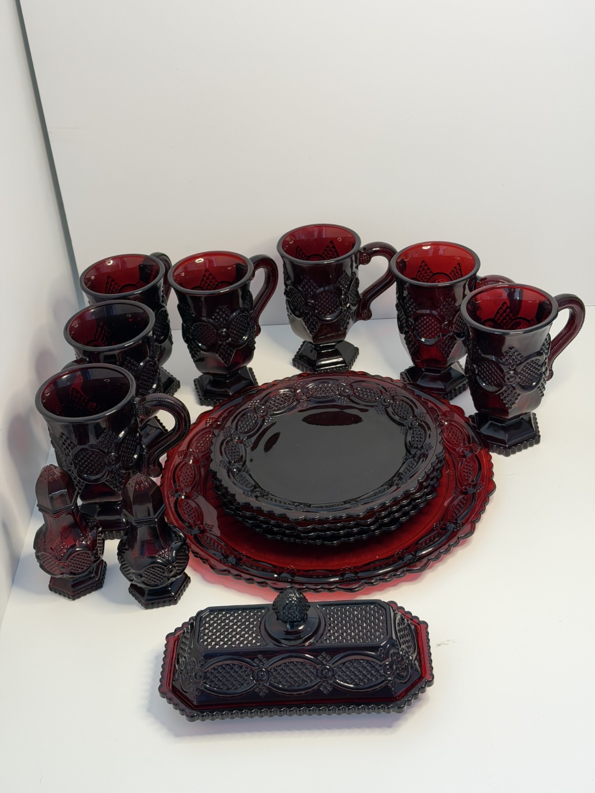 Avon Cape Cod Ruby Red Glass 13pc Set Vampire Blood Halloween Gothic Dinner