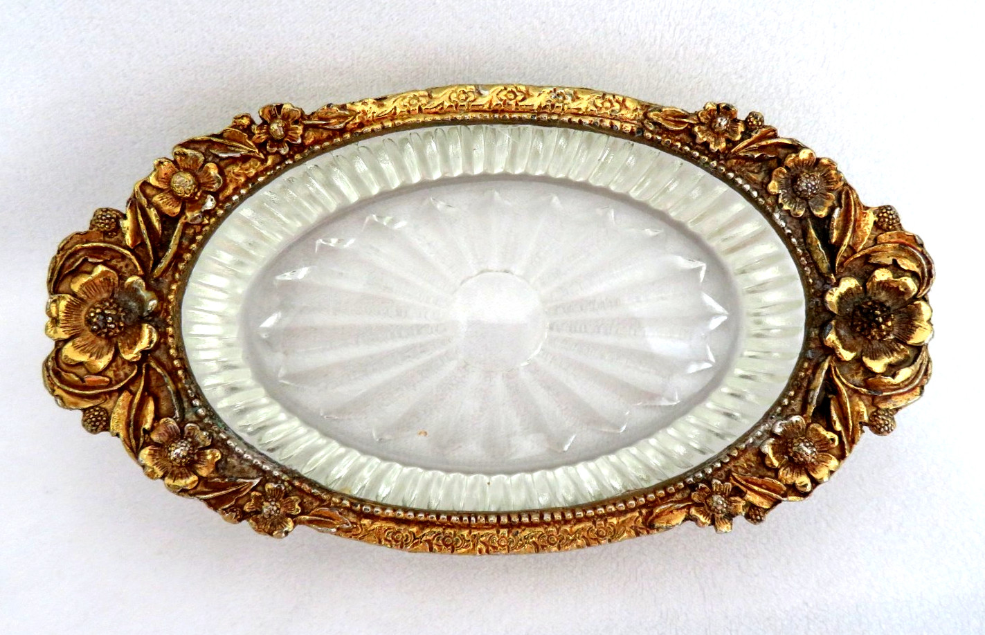 1960's Mid Century Gold Ormolu & Crystal Soap Trinket Dish ~ Matson Stylebuilt