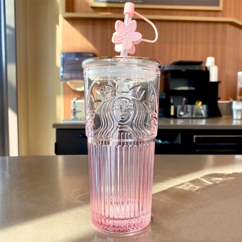 Authentic Starbucks China 2023 Peach Blossom Topper Pink Siren 19oz Glass Cup