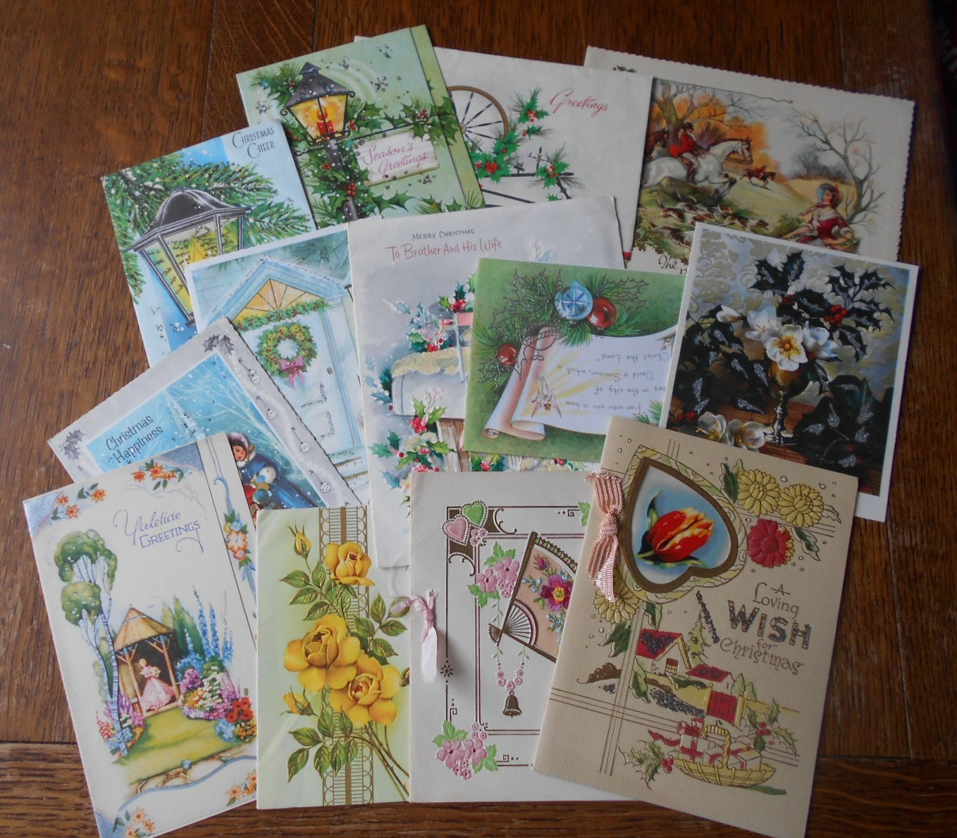 13 - VINTAGE CHRISTMAS CARDS  - USED BUNDLE - 1940 / 50\'s -