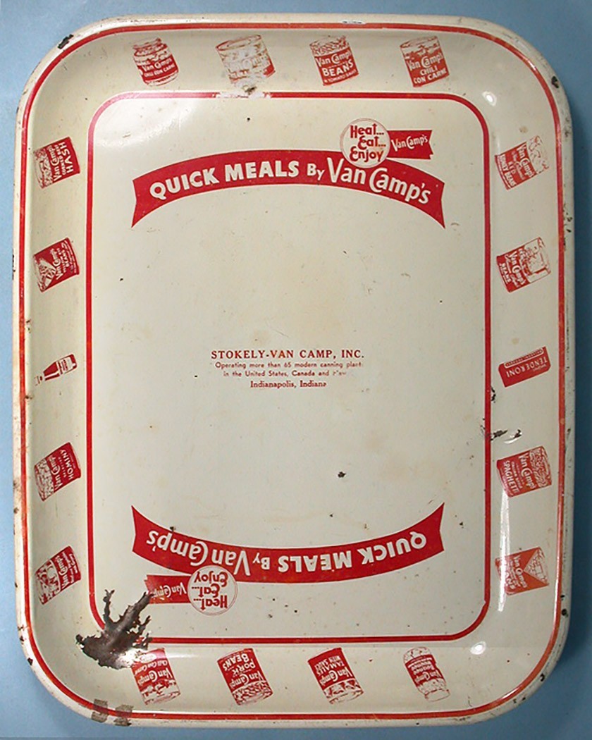 1940\'s Van Camp\'s Pork & Beans Tin Advertising Tray Chili Catsup Beanee Weenee