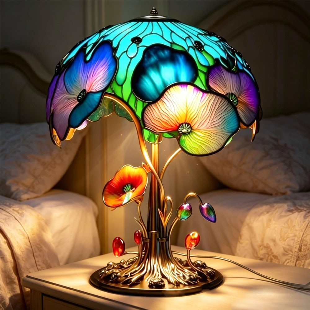 Painting Mushroom Table Lamp, 5.9 Inch New Stained Glass Plant polychrome