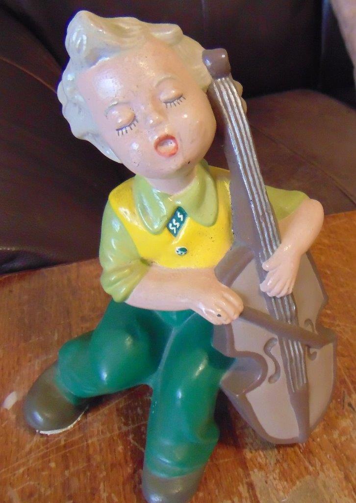 Vintage Ceramic FIGURINE BOY w/BASE FIDDLE Music Instrument 8 Vintage Ceramic FIGURINE BOY w/BASE FIDDLE Music Instrument 8